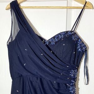 Beaded Navy Floor Length Evening Gown